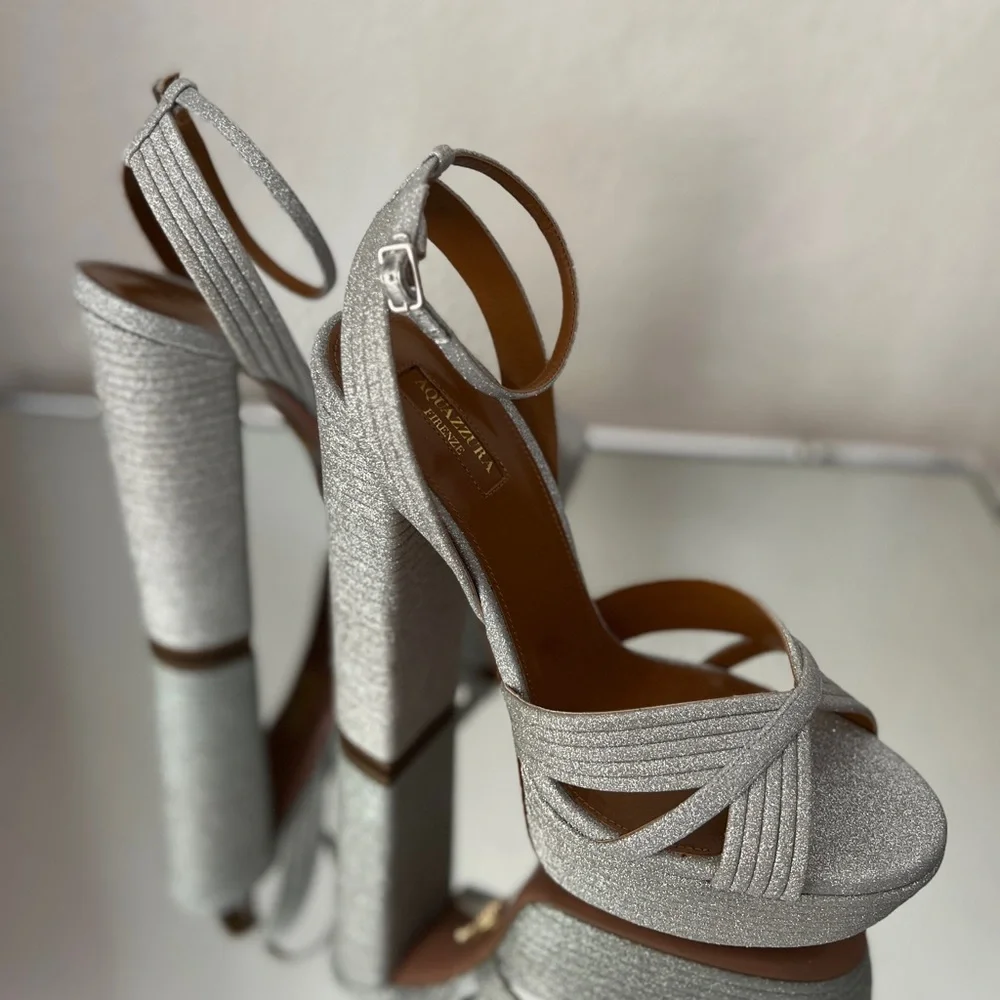 New Aquazzura Sundance Platform Glitter Sandals 40 $950